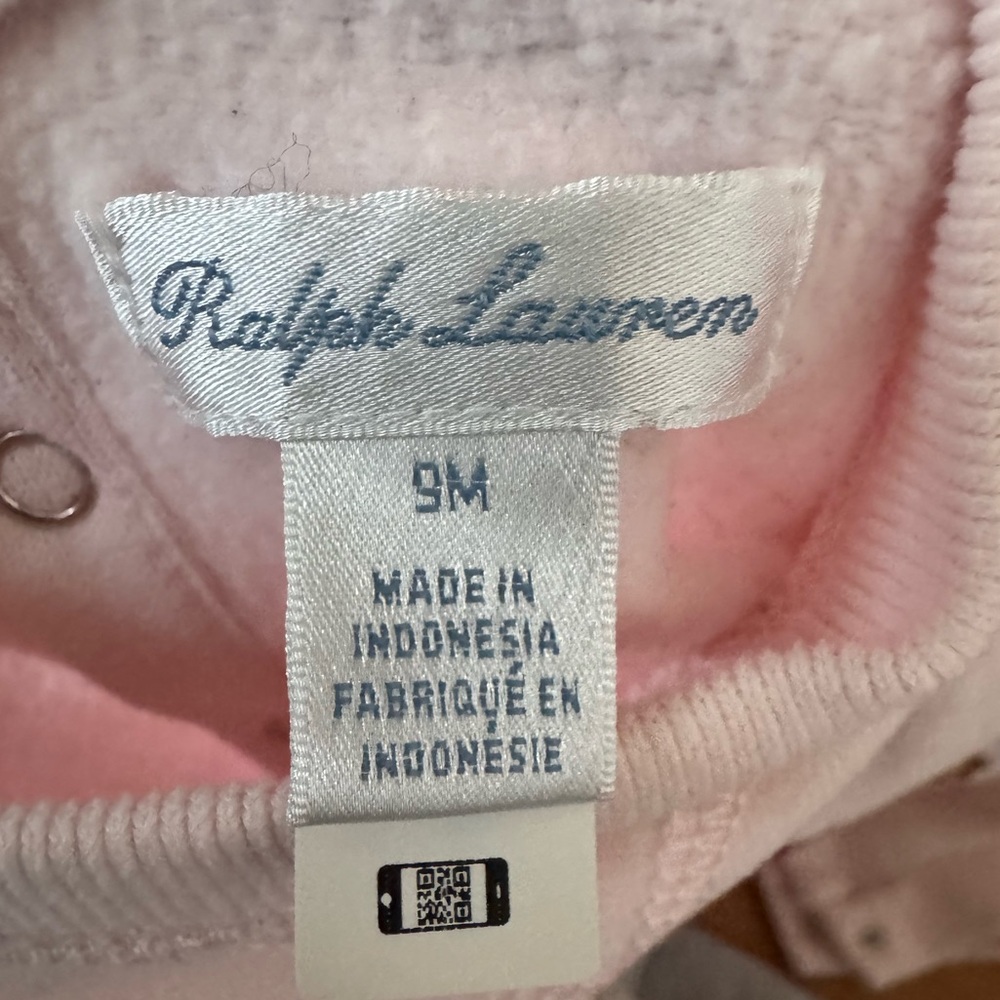 Ralph Lauren Baby Girl Pink Polo Teddy Bear Cotton Fleece Coverall Romper 9 Mo - Picture 9 of 16